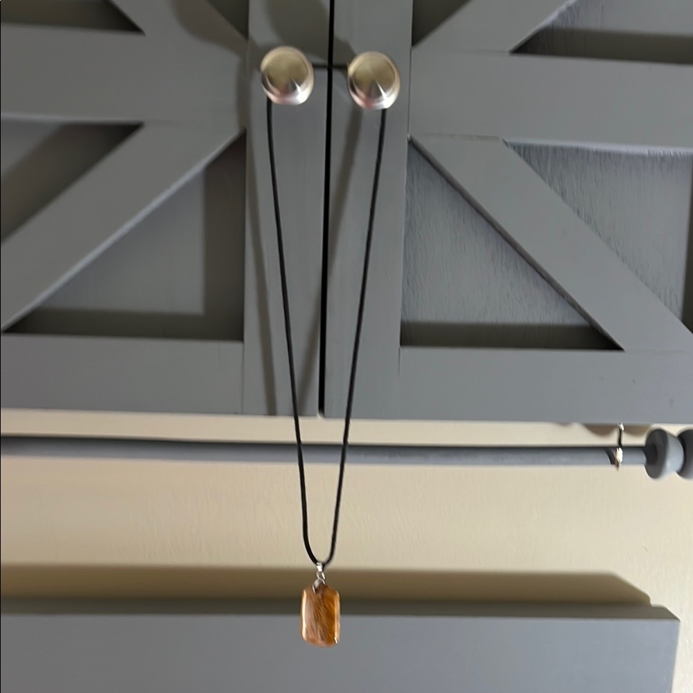 Black Cord Necklace with Amber Pendant
